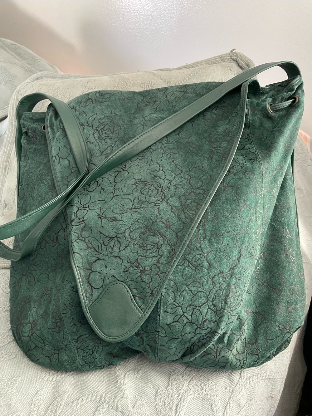 Morgan Taylor Green Floral-Embossed Leather Crossbody/Shoulder Bag
